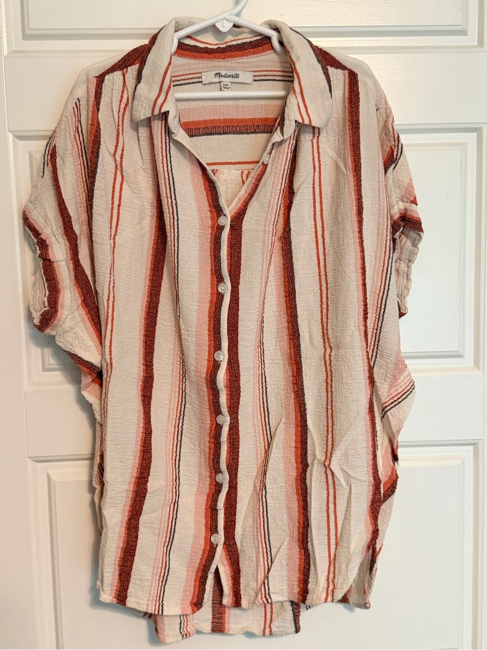 Madewell Cream and Rust Striped Button-Front Shirt